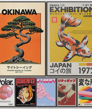 Japanse Koi Vis & Okinawa Vintage Poster - Japandi Wanddecoratie