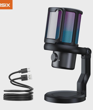 RGB Gaming Microfoon voor PC met Geluidsdemping, Koptelefoonuitgang & Touch-Mute