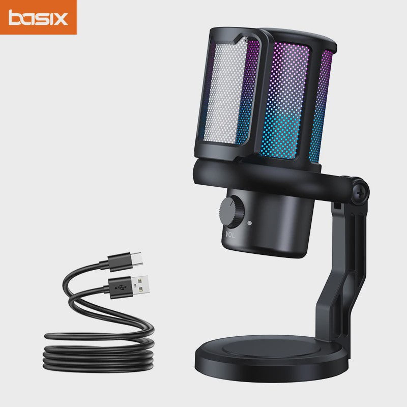 RGB Gaming Microfoon voor PC met Geluidsdemping, Koptelefoonuitgang & Touch-Mute