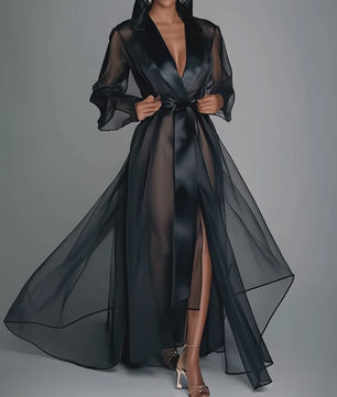 Lange Organza Kimono Jurk met Split - Bruids & Feest