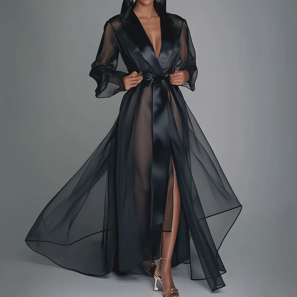 Lange Organza Kimono Jurk met Split - Bruids & Feest