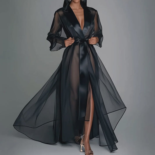 Lange Organza Kimono Jurk met Split - Bruids & Feest