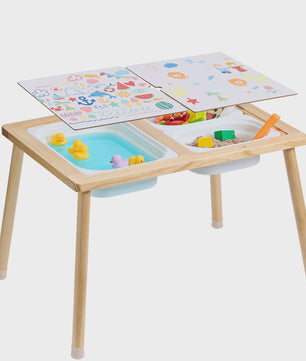 Houten Sensorische Activiteitentafel voor Kinderen met 3 Opbergbakken & Dubbelzijdig Bord