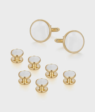 Set Manchetknopen en Studs Wit met Goudkleurig Randje - Stijlvolle Heren Accessoires