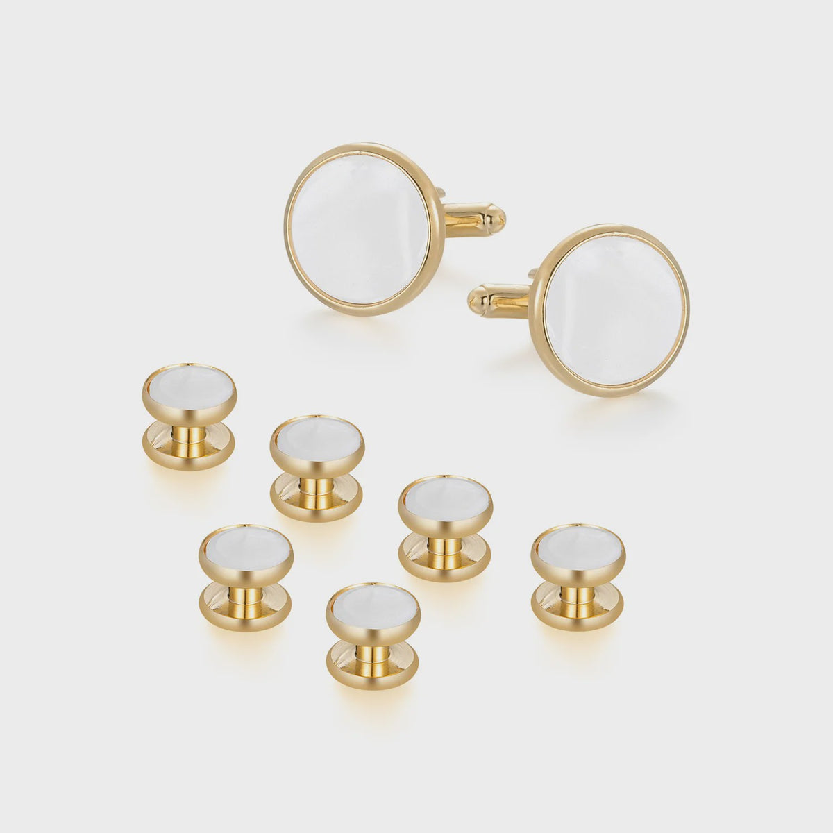 Set Manchetknopen en Studs Wit met Goudkleurig Randje - Stijlvolle Heren Accessoires