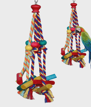 Cage Hanging Rope Bird Climbing Chewing Toys Multicolored Natural Wooden Bird Chewing Toys for Conure Cockatiel Budgies