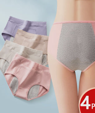 4-Pack Dames Menstruatie Ondergoed - Lekvrij, Hoge Taille Katoen Slips