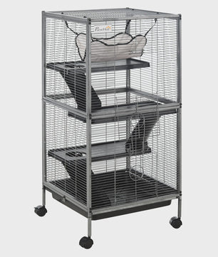 Pawut 4-level Portable Small Animal Cage for Small Animal, 2-door, 2-door, 3-Ramp, hammock and removable tray, 52x52 x cm Grey
