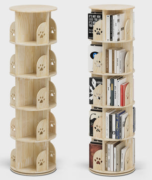 White Rotating Bookcase Storage 5-Tier Book Shelf 20 Compartments for Living Room Office Children's Room Organizer Decoration