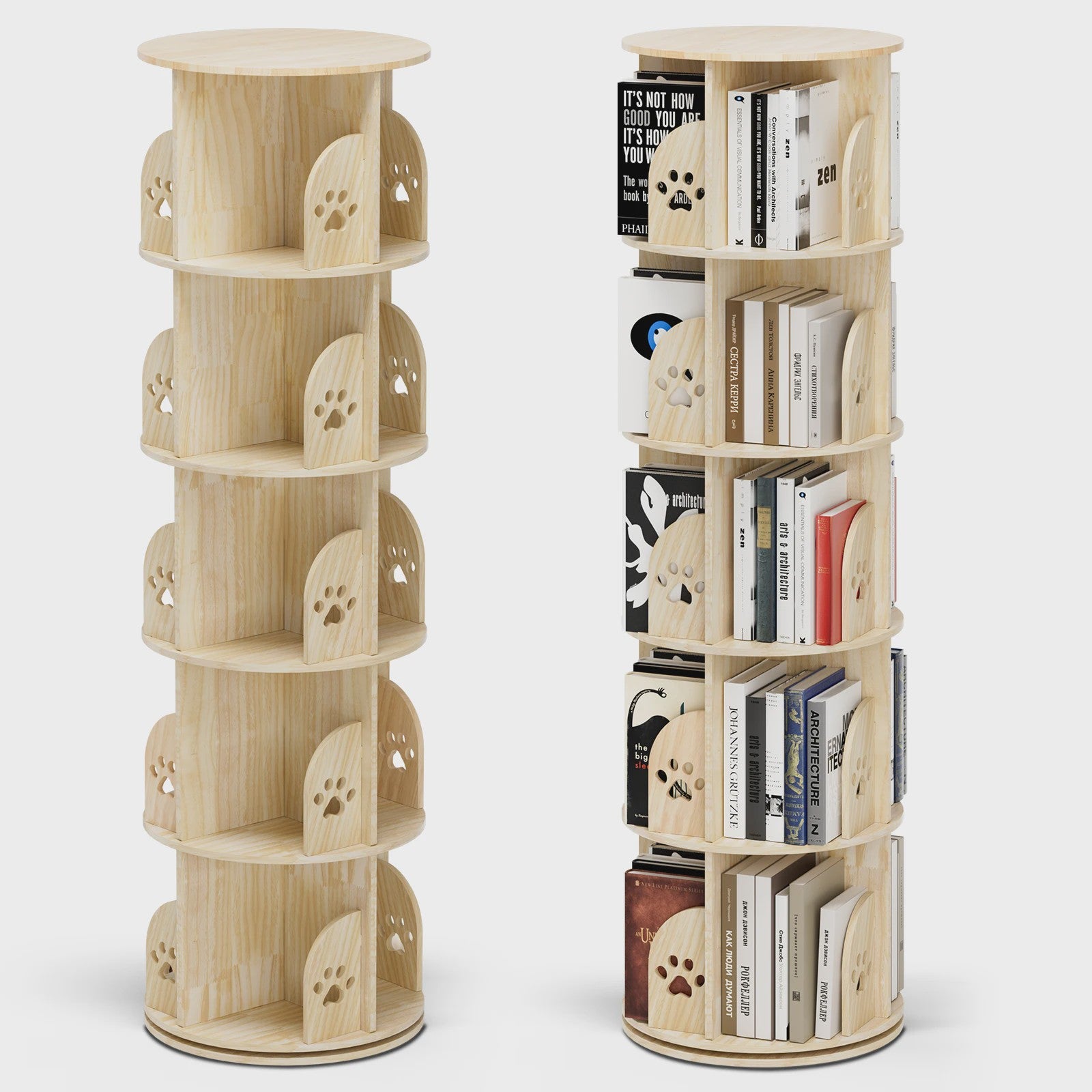White Rotating Bookcase Storage 5-Tier Book Shelf 20 Compartments for Living Room Office Children's Room Organizer Decoration