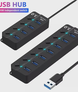 Krachtige USB Hub met 7 Poorten: Hoge Snelheid, LED Indicatoren & Individuele Schakelaars