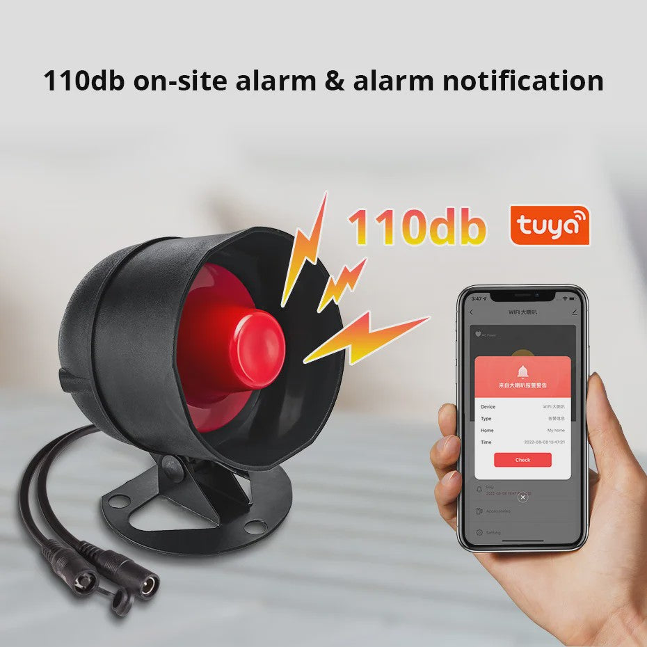 KERUI Slimme WiFi Sirene Alarm - 110dB Luide Luidspreker met Bewegings- en Deur/Raam Sensoren