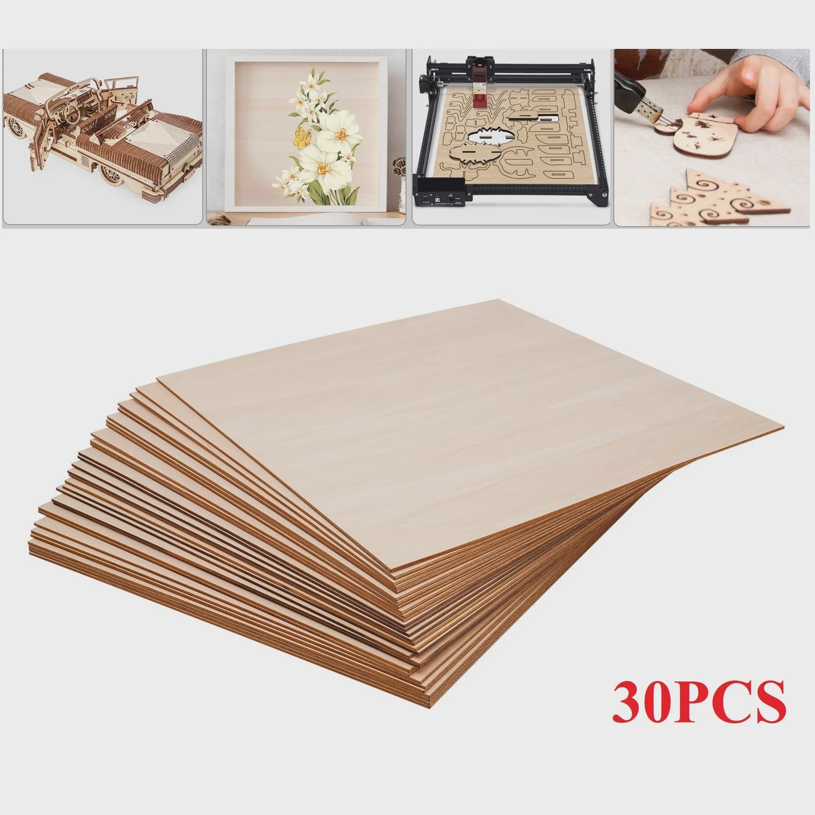 30x Houtplaten Basswood 3mm Dik - DIY & Decoratie (30x30cm/40x40cm)