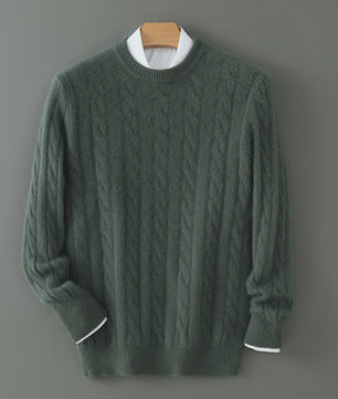 Heren Trui van 100% Puur Kasjmier - Dik Gebreid met Ronde Hals - Lente/Winter Collectie