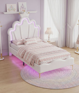 Prinsessen Hemelbed Wit 90x200cm met LED Verlichting & Kroon - Meisjesbed