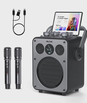 MLOVE D5 Professionele Karaoke Machine met 2 Draadloze Microfoons & Bluetooth
