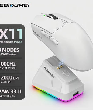 KEBIDUMEI X11 Tri-Mode Gaming Muis - 12000 DPI, RGB, Magnetische Oplaadbasis, Bluetooth/2.4G/Bedraad