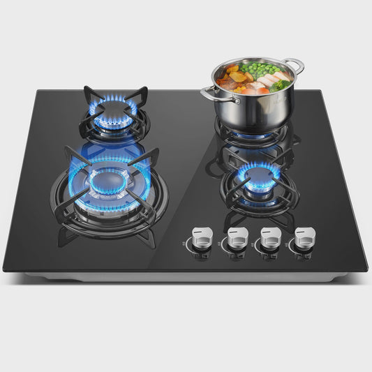 Inbouw Gasfornuis 60cm met 4 Branders | Gehard Glas | Automatische Ontsteking & Veiligheid