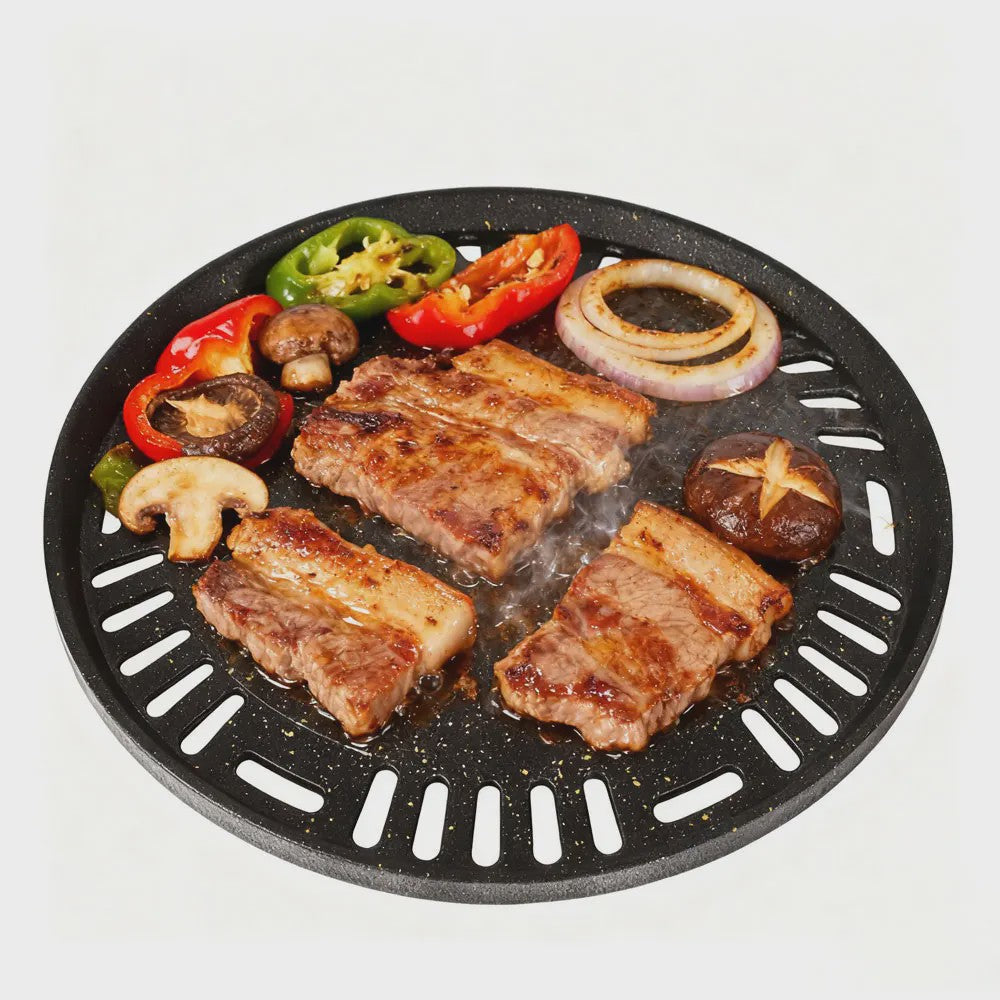 Ronde Grillplaat 29.5cm - Non-stick Aluminium voor Korean BBQ, Camping & Inductie
