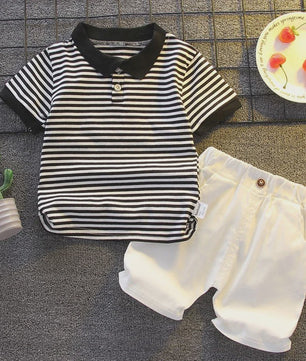 Zomerse Jongens Set: Gestreept Poloshirt & Short - Katoen