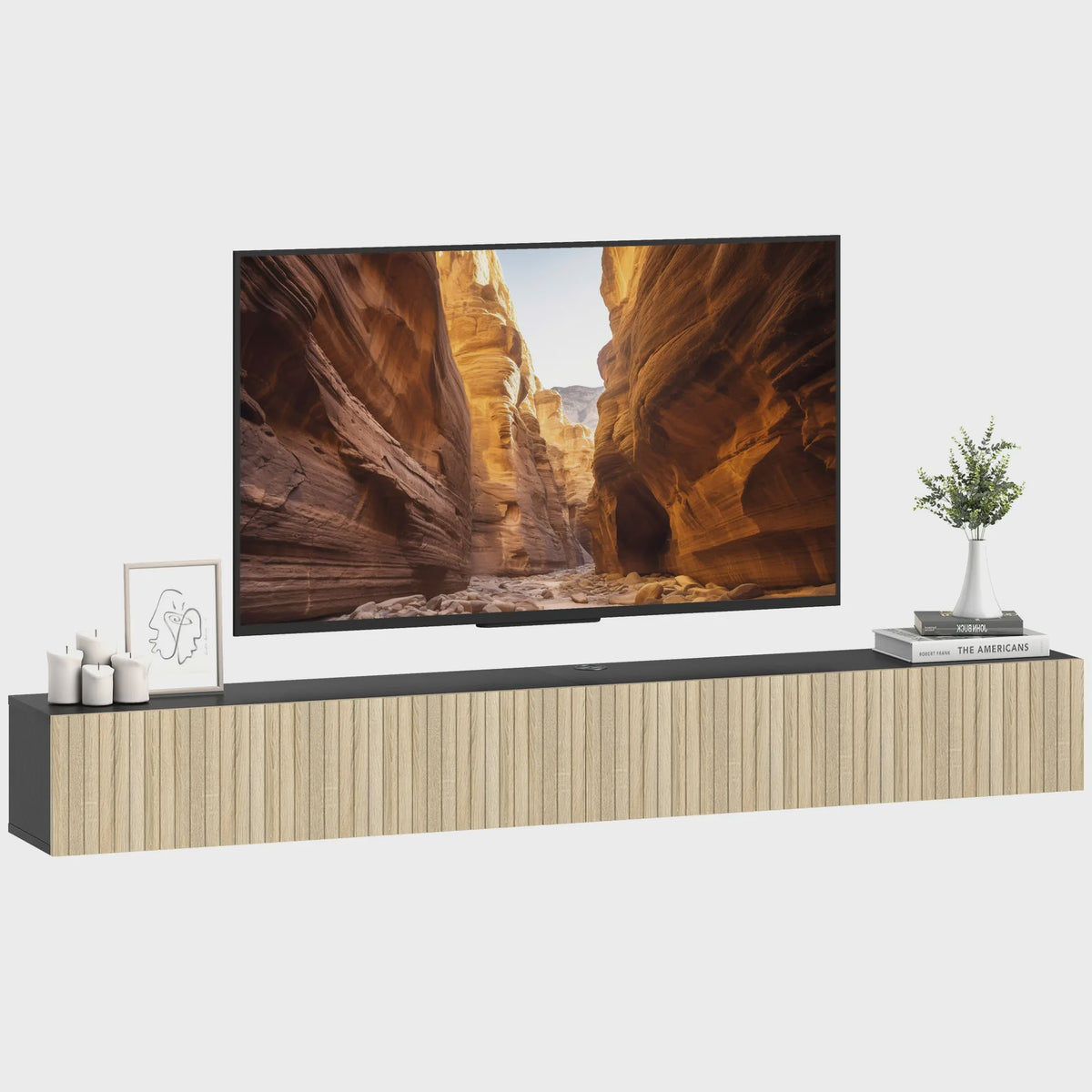 Zwevende TV Meubel 140cm met 2 Klapdeuren - Natuurlijk Hout & Zwart