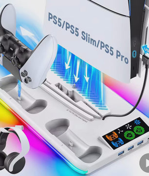 PS5 Verticale Stand met Koeler, Controller Oplader & RGB Verlichting