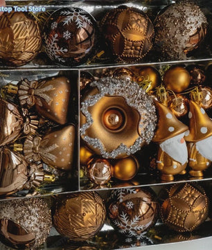 Luxe Kerstballen Set (60 Stuks) met Donut, Gnome & Sneeuwvlok Ornamenten - Goudkleurig