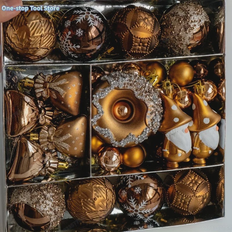 Luxe Kerstballen Set (60 Stuks) met Donut, Gnome & Sneeuwvlok Ornamenten - Goudkleurig