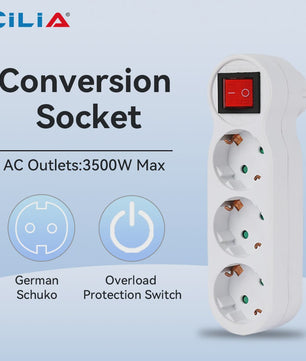 Cilia Stekkerdoos Verdeler met Schakelaar - 3 Schuko Stopcontacten, 3500W, Kindveilig