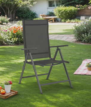 Set van 2 inklapbare tuinstoelen met aluminium frame, 8-voudig verstelbare rugleuning en 150 kg belastbaarheid