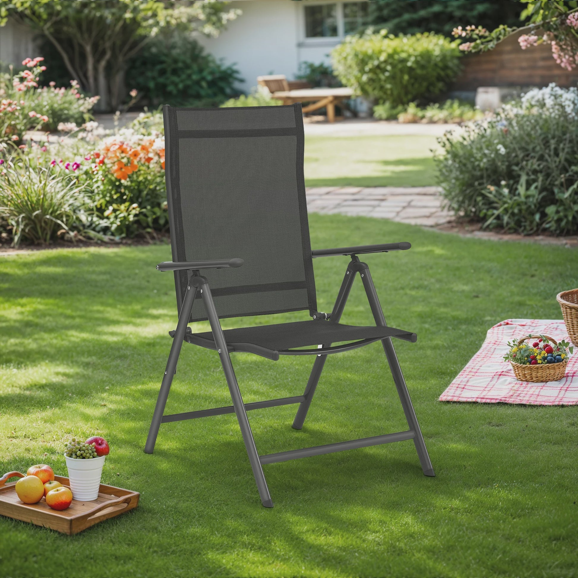 Set van 2 inklapbare tuinstoelen met aluminium frame, 8-voudig verstelbare rugleuning en 150 kg belastbaarheid
