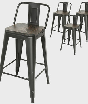 Set van 4 Metalen Barkrukken met Rugleuning - 84 cm Hoog - Stapelbaar - Vintage/Industriële Stijl