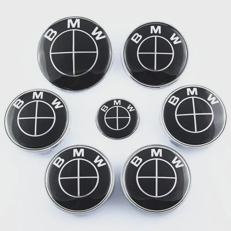 7-delige BMW Embleem & Sticker Set: Kap, Stuur, Velgen & Meer