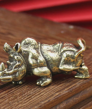 Retro Koperen Neushoorn Beeldje - Miniatuur Decoratie & Feng Shui Cadeau