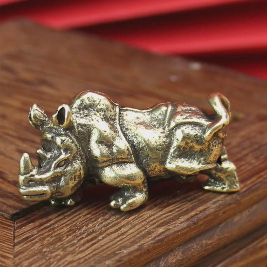Retro Koperen Neushoorn Beeldje - Miniatuur Decoratie & Feng Shui Cadeau