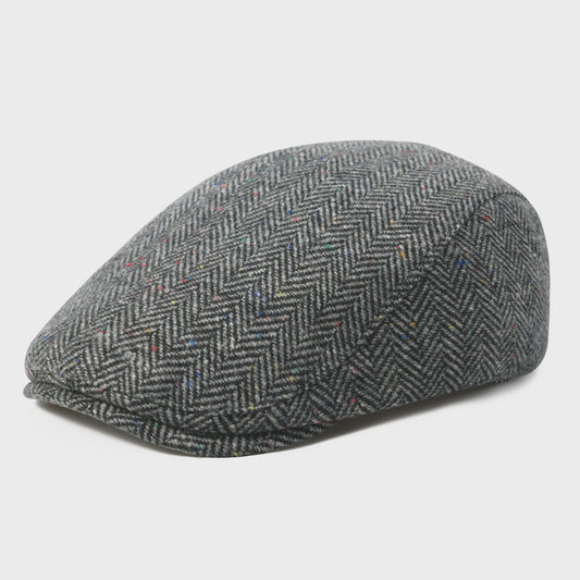 Heren Visgraat Wolmix Flat Cap - Stijlvolle Newsboy & Gatsby Pet voor Winter & Outdoor