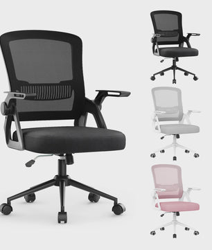 Ergonomische Bureaustoel Mesh met Opklapbare Armleuningen & Lendensteun