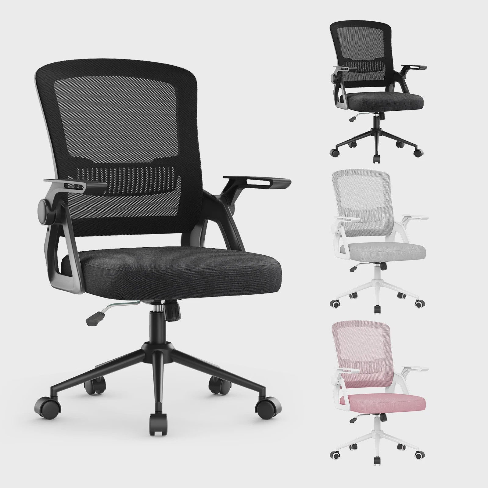 Ergonomische Bureaustoel Mesh met Opklapbare Armleuningen & Lendensteun