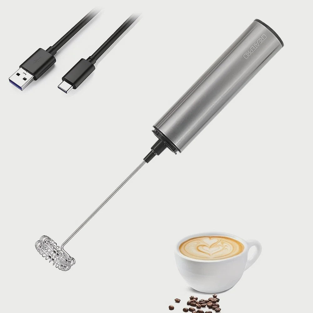 Oplaadbare RVS Melkopschuimer met 2 Snelheden voor Latte, Cappuccino & Espresso