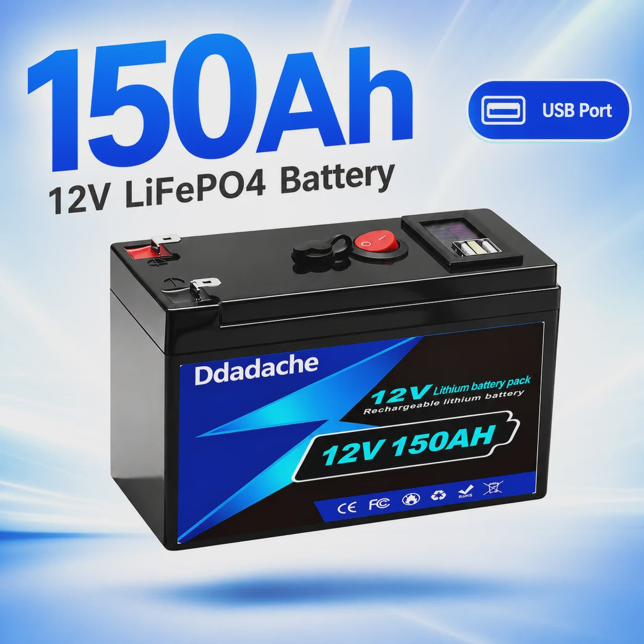 12V 150Ah LiFePO4 Accu - 1920Wh Deep Cycle Lithium Batterij met BMS