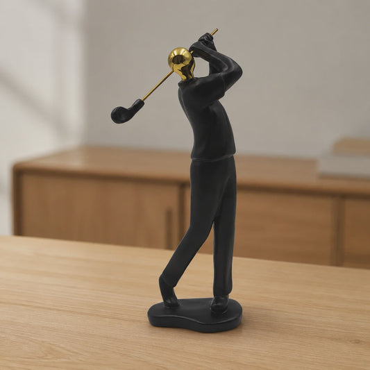Moderne Golfbeeldje Sculptuur - Decoratieve Figuur voor Bureau & Huis - Goud & Zwart