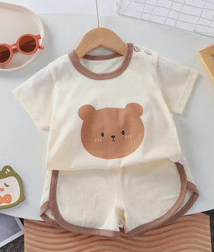 Zomerse Katoenen Kinderkleding Set: T-shirt & Shorts met Leuke Prints (0-4 Jaar)