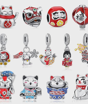925 Sterling Zilveren Bedel Lucky Cat - Chinees Nieuwjaar & Japanse Stijl Hanger voor Dames Armbanden & Kettingen
