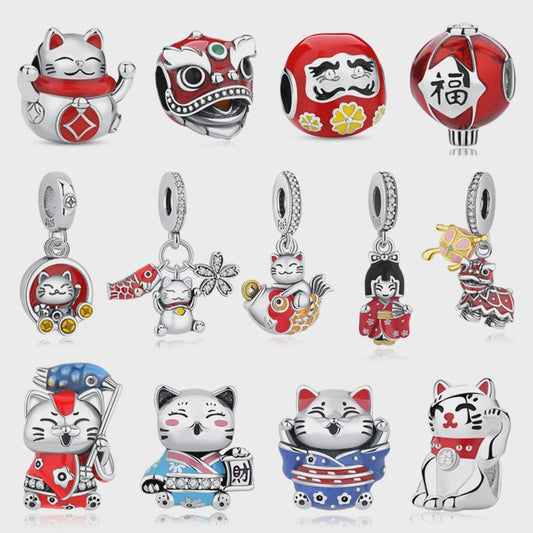 925 Sterling Zilveren Bedel Lucky Cat - Chinees Nieuwjaar & Japanse Stijl Hanger voor Dames Armbanden & Kettingen