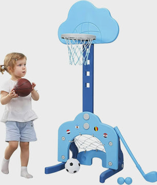 3-in-1 Kinder Speeltoestel: Basketbal, Voetbal & Golf met Verstelbare Hoogte