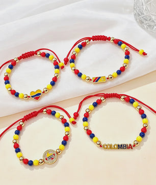 Colombia Vlag Armband - Verstelbaar Patriotisch Sieraden met Rood, Geel en Blauwe Kralen