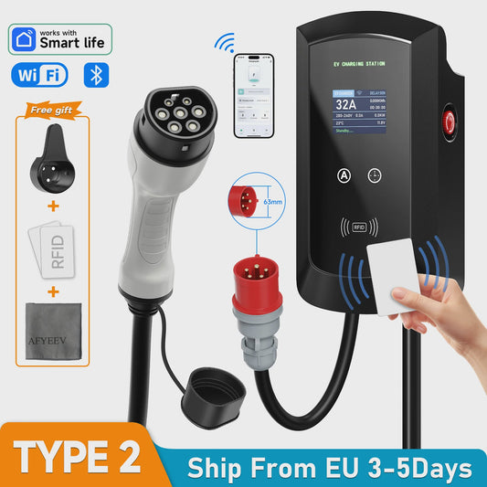 AFEEV 7.6/11/22kW 3-Fase EV Laadstation met Type 2 stekker, WiFi & App Controle