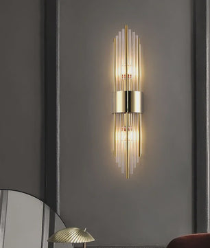 Luxe Wandlamp Goudkleurig Met Kristallen Buisjes - Up/Down Verlichting