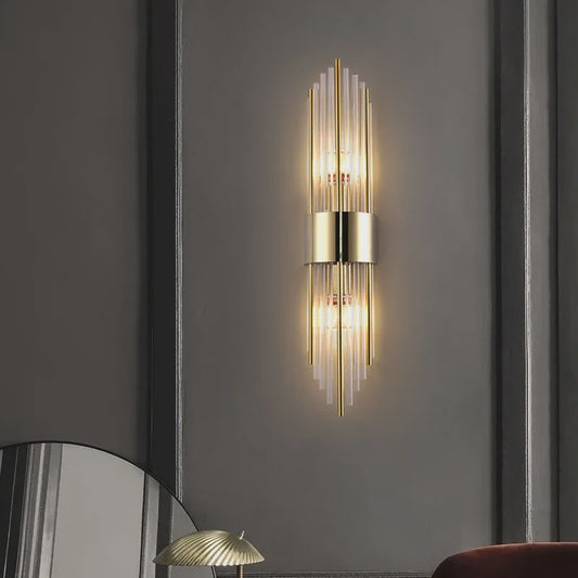 Luxe Wandlamp Goudkleurig Met Kristallen Buisjes - Up/Down Verlichting