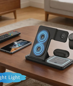 3-in-1 Opvouwbare Draadloze Oplader Stand voor Samsung Telefoon, Horloge & Earbuds - Snel Laden